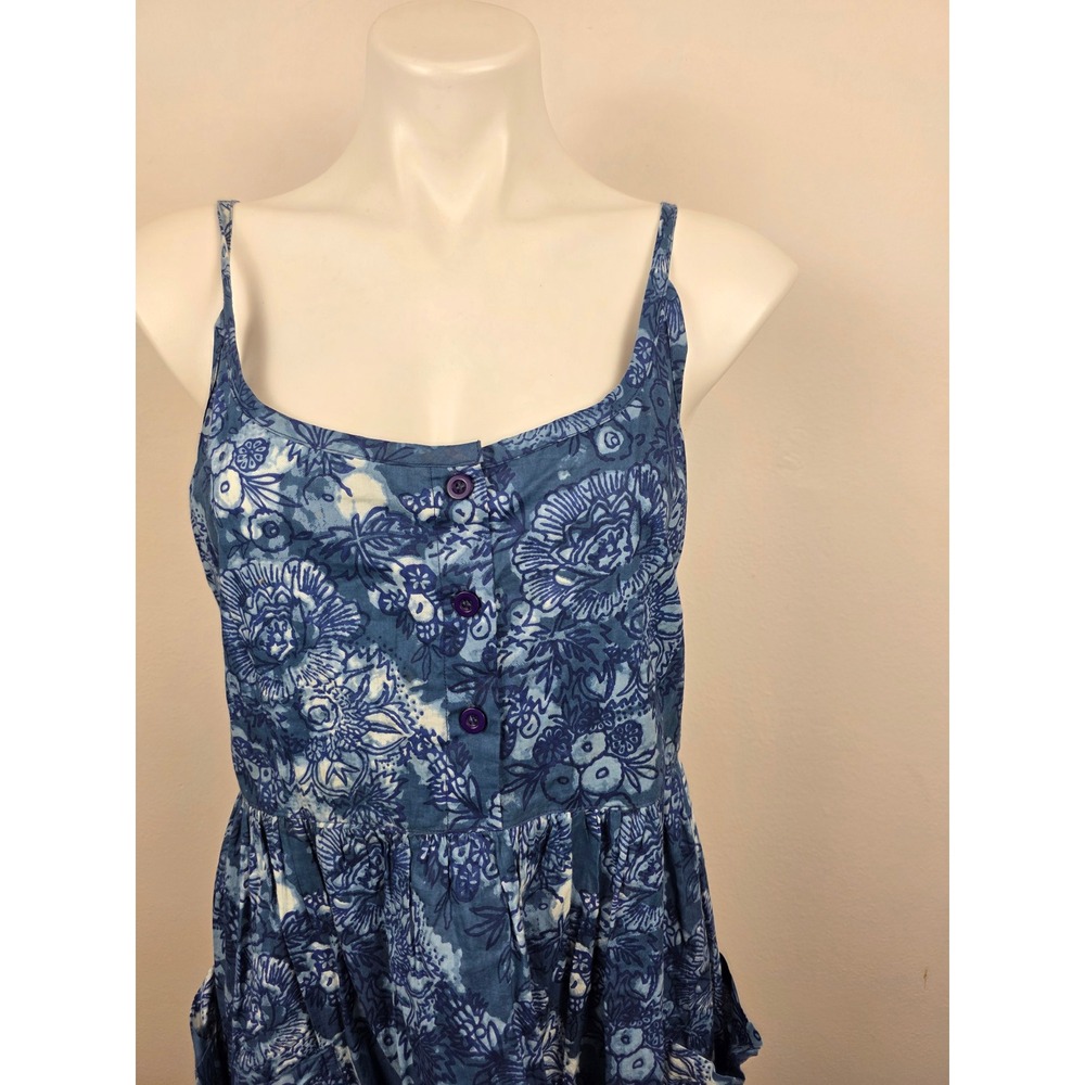 April Cornell Womens Blue Floral Cotton Maxi Dress Pockets Size L Sleeveless - Picture 3 of 7